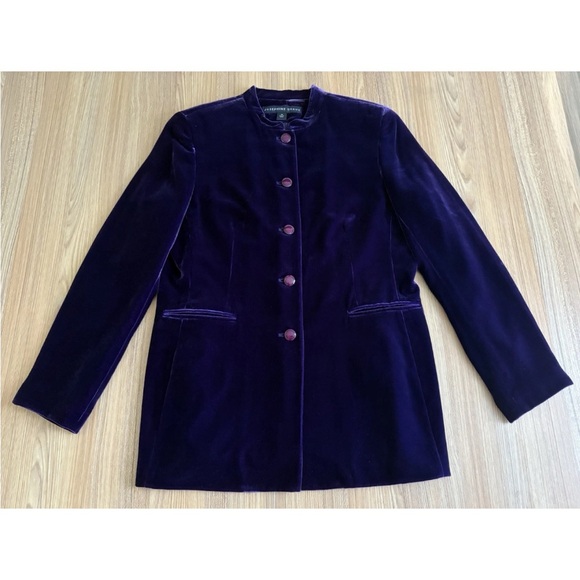 Josephine Chaus Silk Blend Velvet Blazer Top Womens 10 Purple Button Up Event - Picture 1 of 11